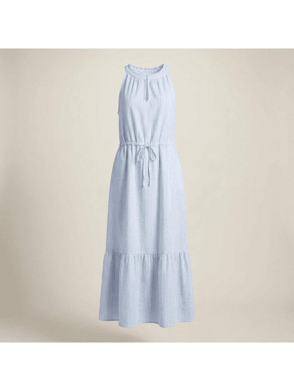 Time And Tru Sleeveless 100% Cotton Women's Blue Striped Midi Dress XXL 20